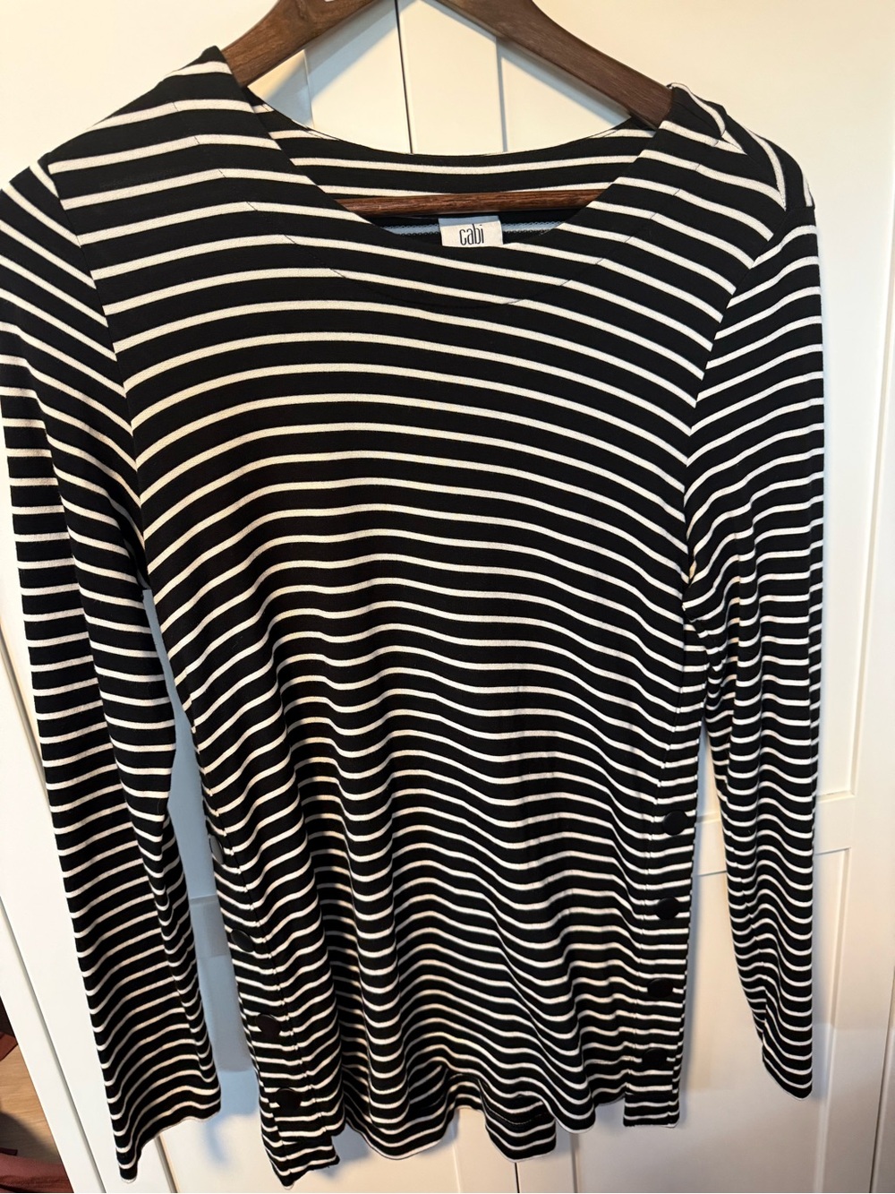Cabi Side Snap Tee #6332 Black White Stripe Tunic Top S